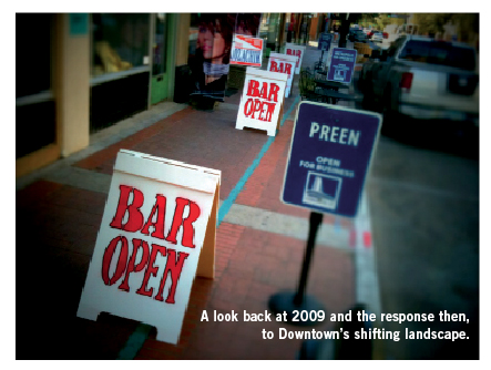 “Bar Open” signs sardonically placed along Congress Street, fall 2009. photo: David Olsen